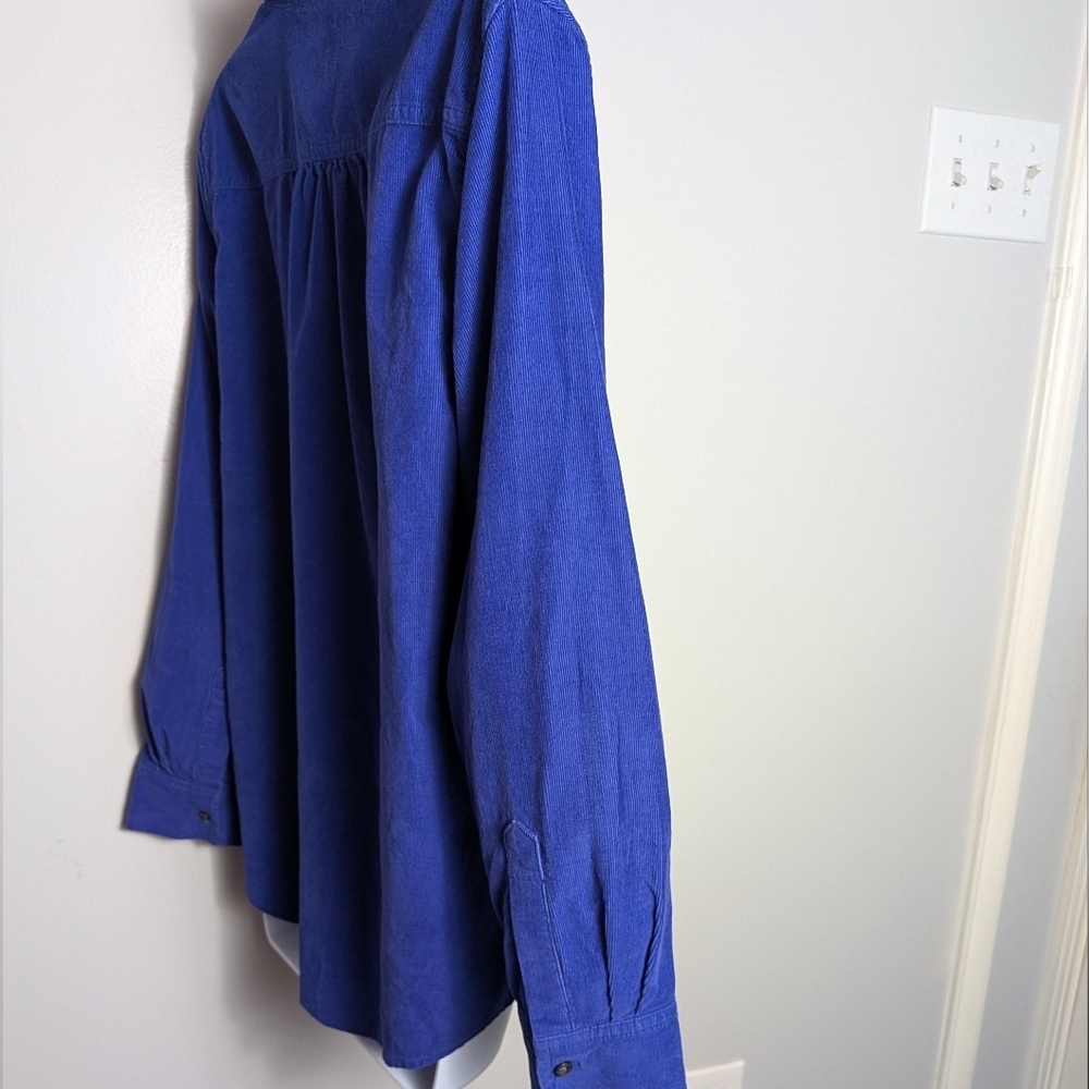 Lands’ End Blue Corduroy Shirt Preppy Casual Button Down Fall Minimalist Blouse - Picture 8 of 16